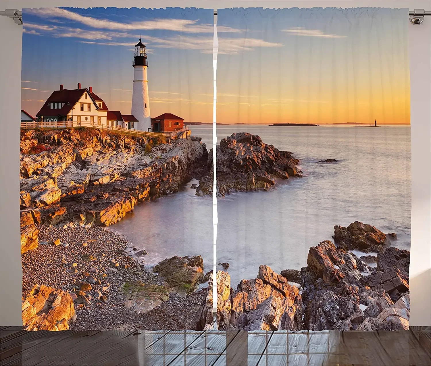 United States Blackout Curtains Cape Elizabeth Maine River Portland Lighthouse Sunrise USA Coast Scenery Window Curtain