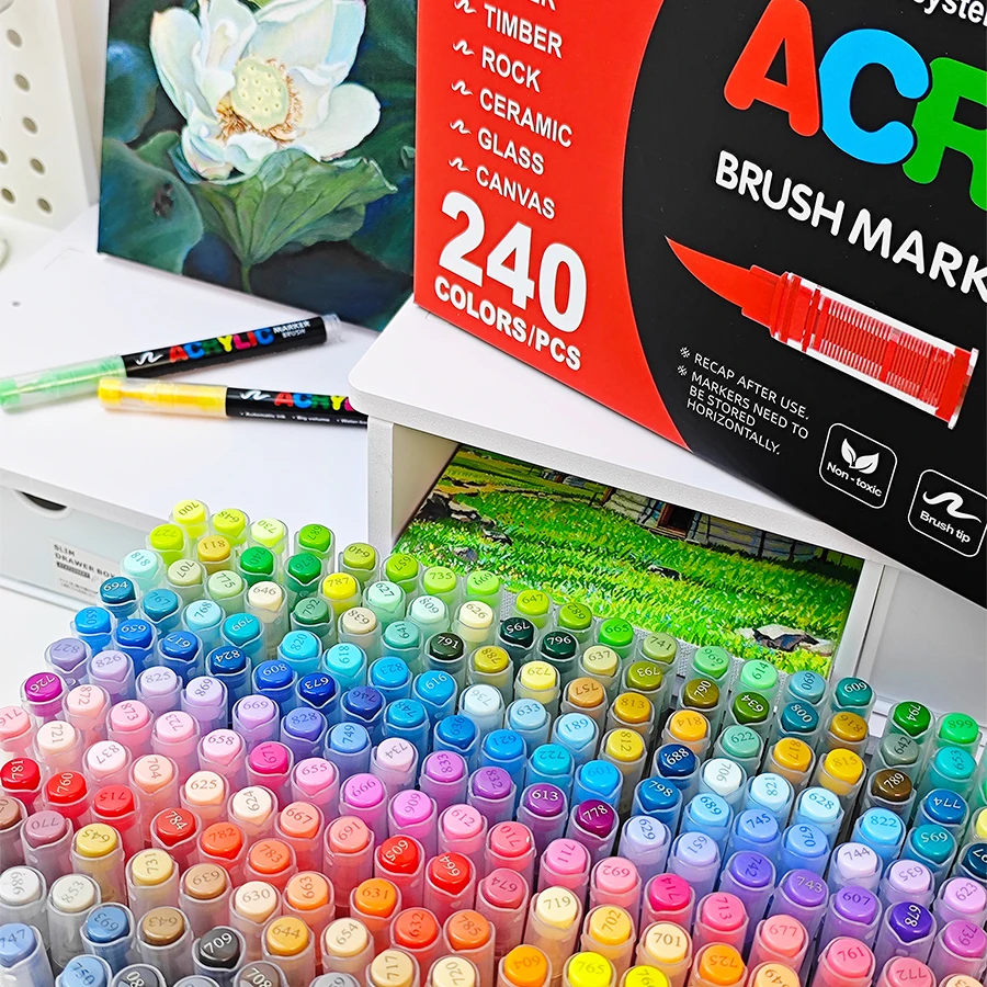 مجموعة أقلام تحديد الفرشاة الناعمة لطلاء الأكريليك، وأقلام طلاء ذات طرف فرشاة ناعمة وعلامات طلاء، وأقلام طلاء أكريليك للخشب والحجر والقماش