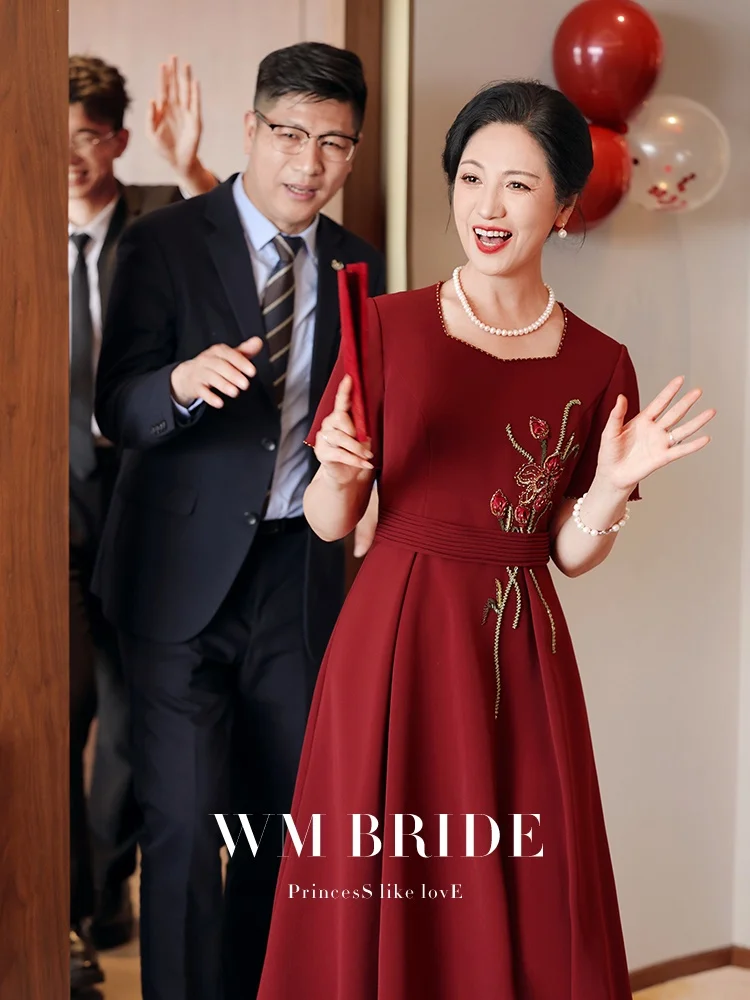 

Ele Red Wedding Dr for Mom High-End Chinese Materni Dr Breathable Polyester Fiber ort Sve Midi Dr