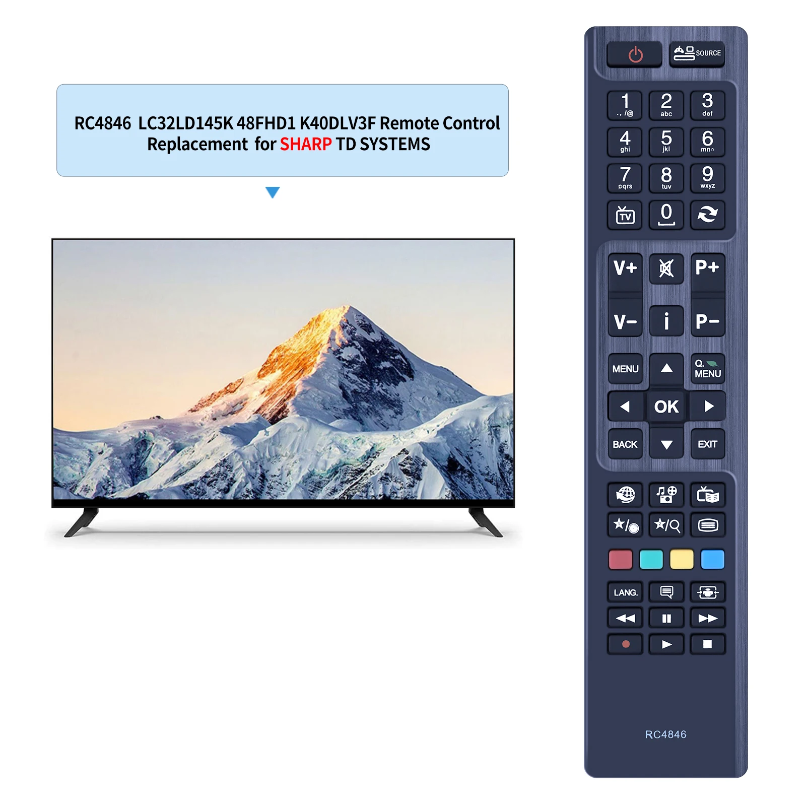 Mando a distancia RC4846 para Sharp LC32LD145K TD Systems 48FHD1 K40DLV3F samrt TV