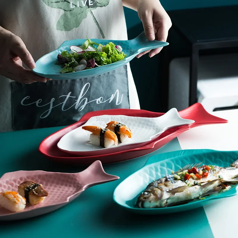 Creative Ceramic Fish Chopped Pepper Fish Head Breakfast Dish Flat Plate Nordic Net Red Western Fish