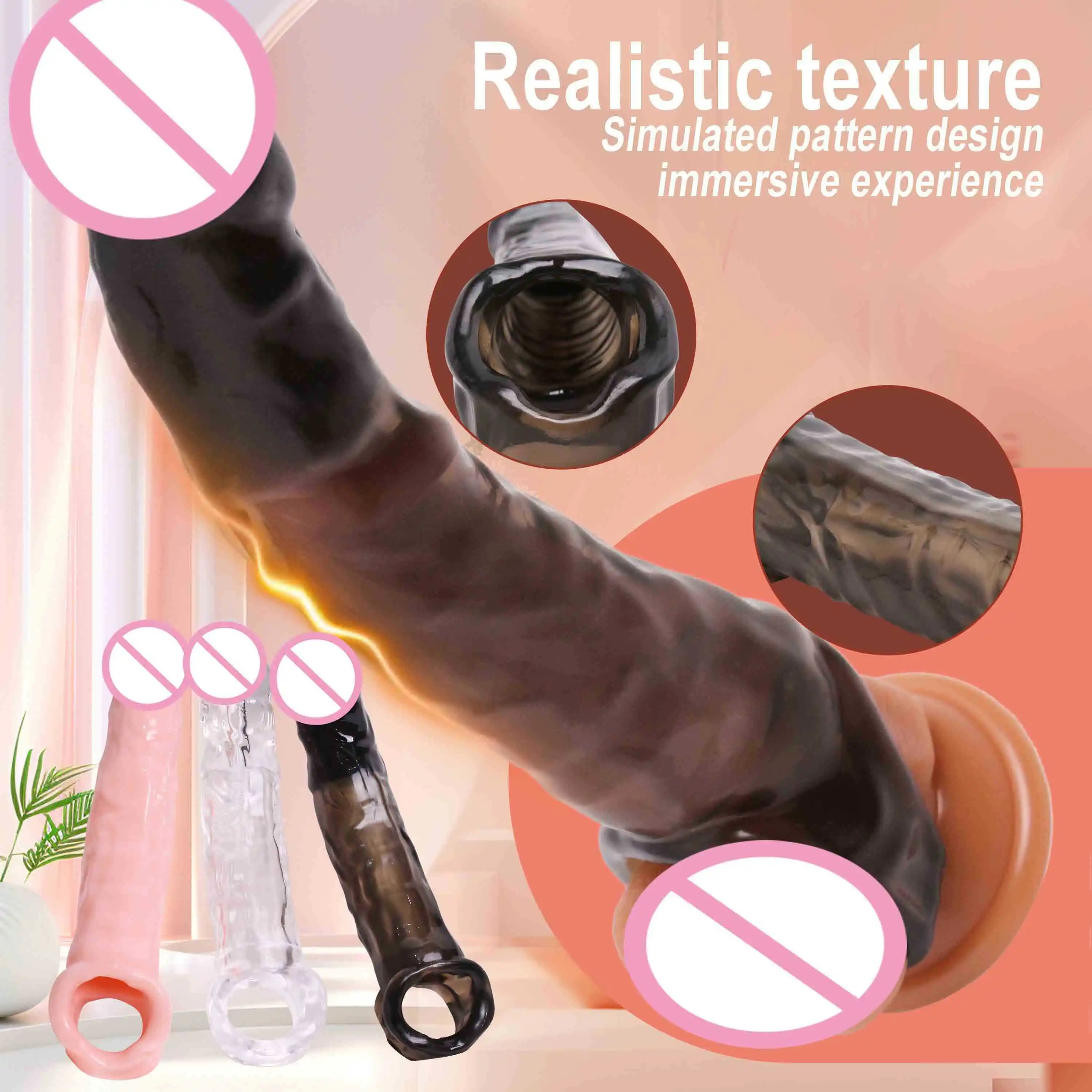 

Reusable Condom Penis Extension Sleeve Elastic Penis Ring Delay Ejaculation Cock Cover Penis Extender Bondage Sex Toys for Men