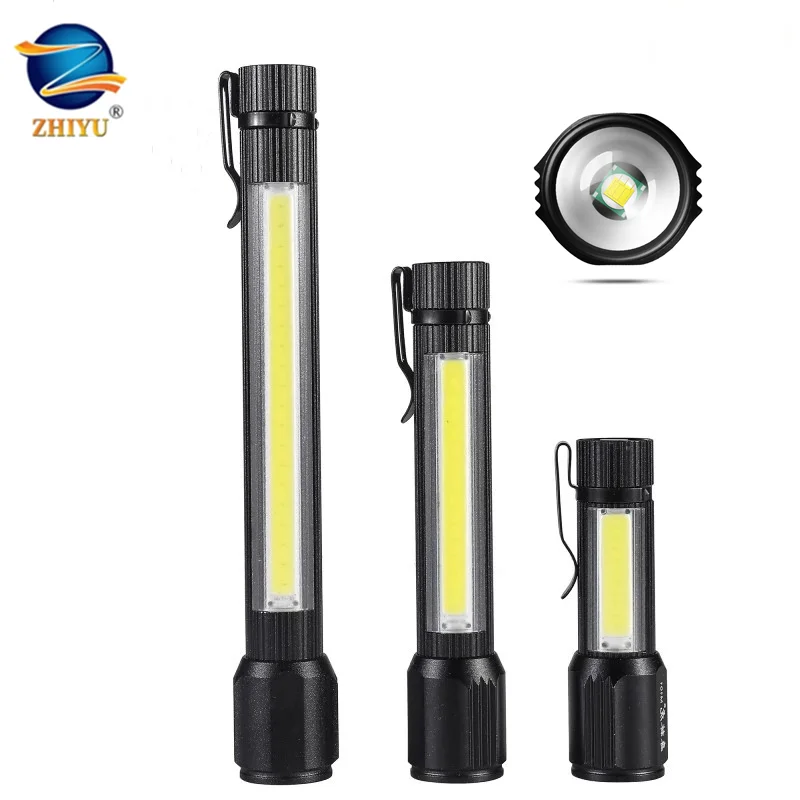 New LED Flashlight Strong Light Zoom Telescopic Dimming COB Side Light Portable Home Outdoor USB Charging Multi-function Torch