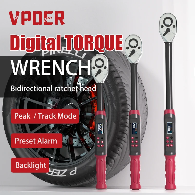 135/200/340/400N Digital Torque Wrench with Color Screen, Preset Torque, Sound & Light Alarm, Calibrated