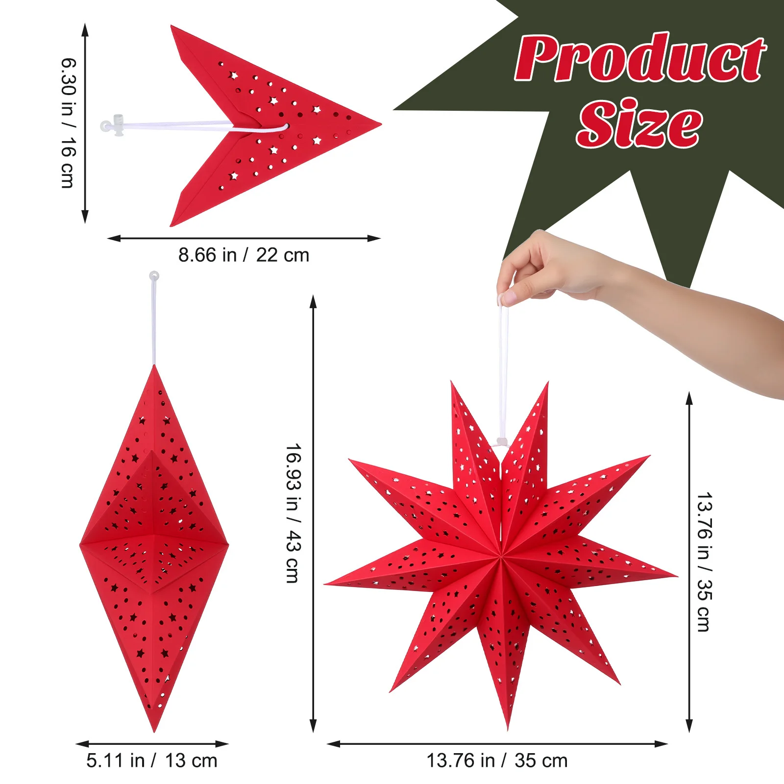 โคมไฟกระดาษรูปดาว 3 ชิ้น สำหรับตกแต่งคริสต์มาส โคมไฟแขวนตกแต่ง 3 มิติ สำหรับห้องนั่งเล่น ใช้ในงานเทศกาลกลางแจ้ง