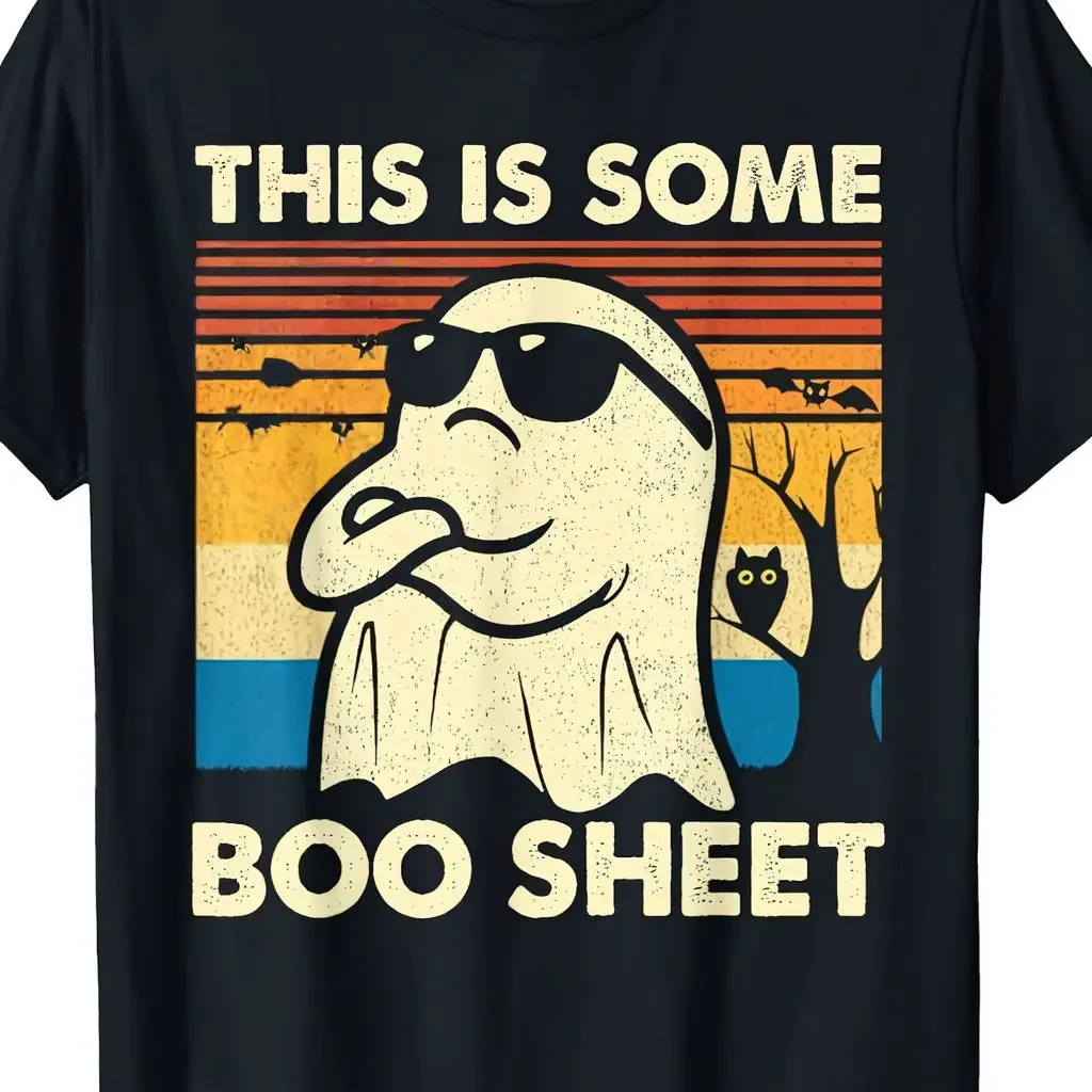 Funny Halloween Ghost T-Shirt This Is Some Boo Sheet 100 Percent Cotton Comfortable Casual Retro Style Graphic Tee for Men Women