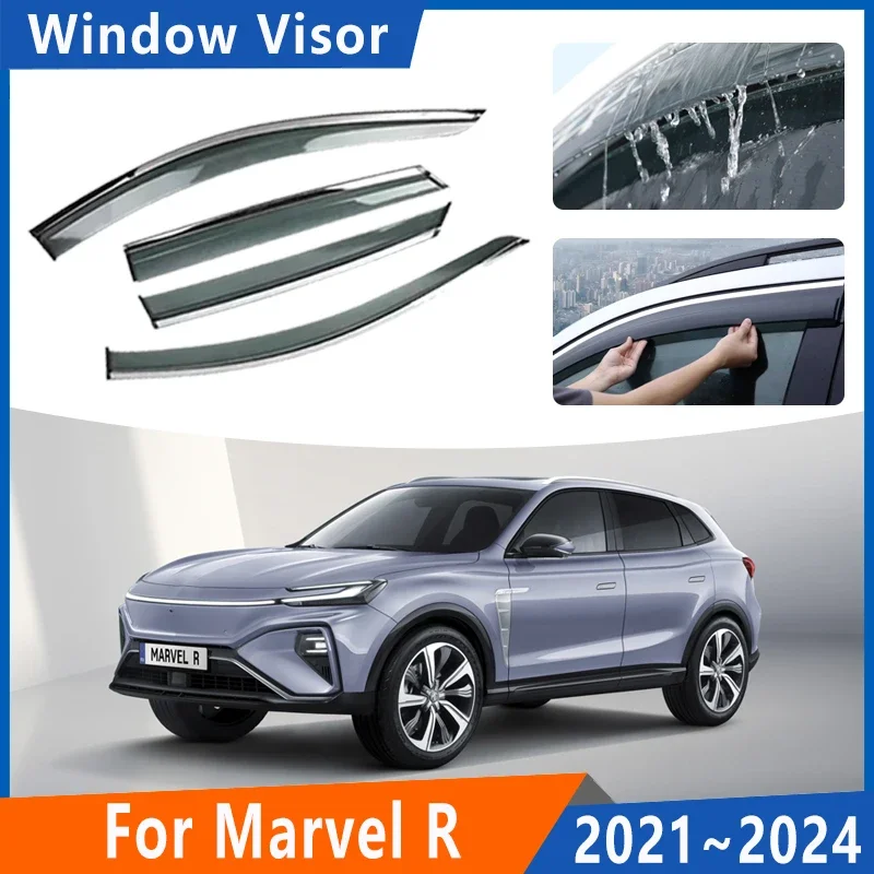 

Автомобильный оконный дверной козырек для Rising MG Marvel R EV 2021 2022 2023 2024 Вентиляционный тент Солнцезащитный дождевик для бровей Аксессуары 4 шт.