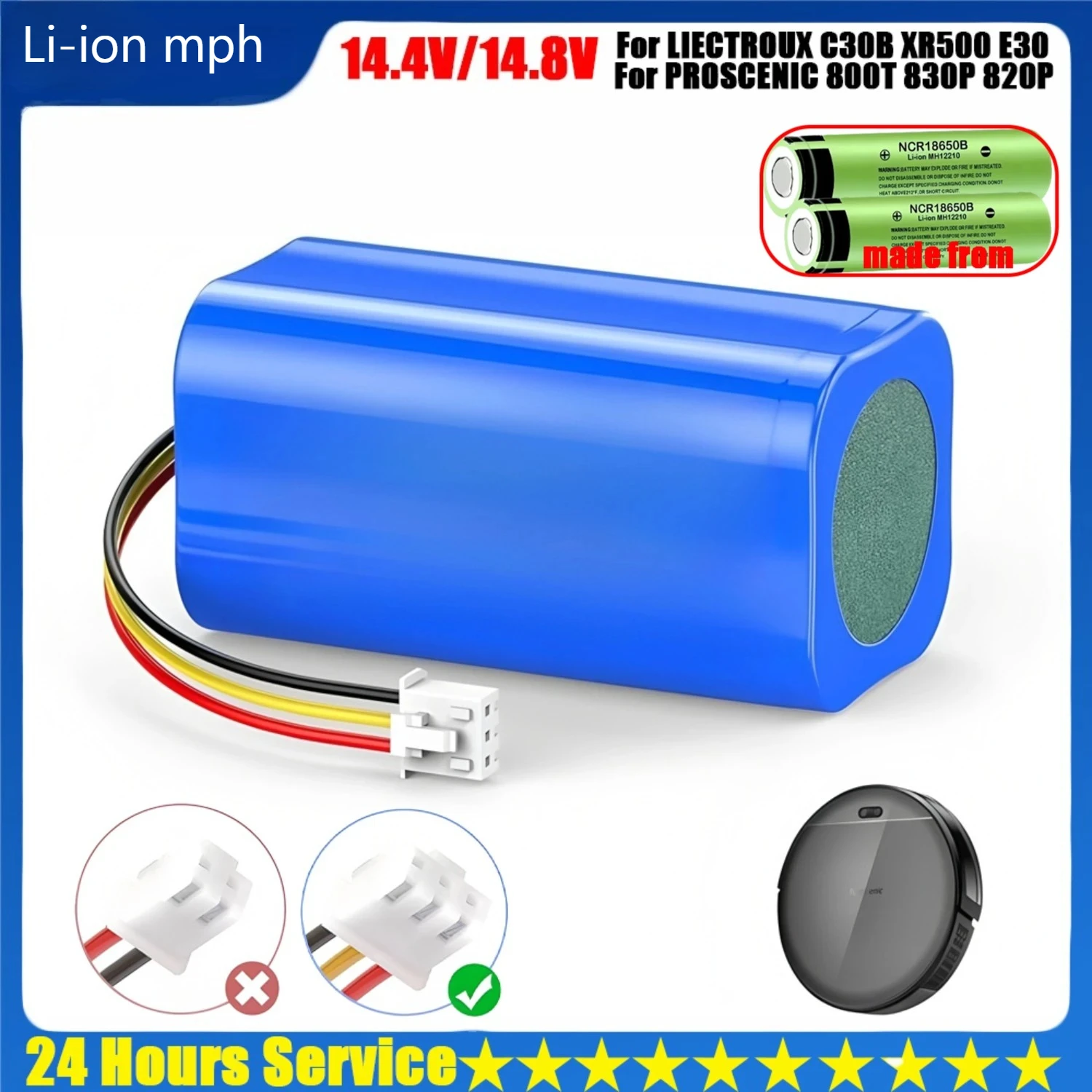 

18650 14.4V/14.8V lithium ion battery,for LIECTROUX C30B XR500 E30 for Robot vacuum cleaner PROSCENIC 800T 830P 820P 820T 820S