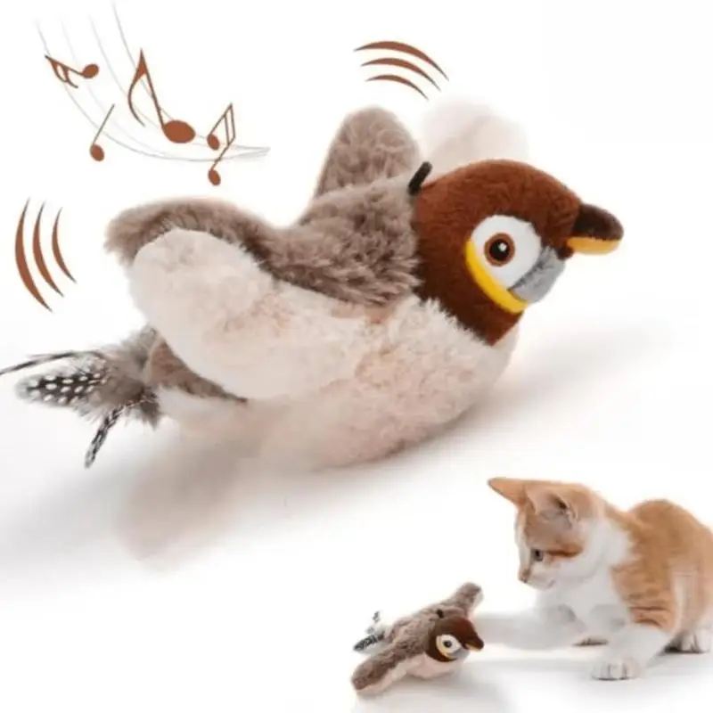 Intelligentes Katzenspielzeug, Simulation von Spatzen, Vogelspielzeug, klappende Flügel, berührungsaktivierter Katzen-Teaser, USB wiederaufladbar, interaktives Katzen- und Kätzchen-Spielzeug