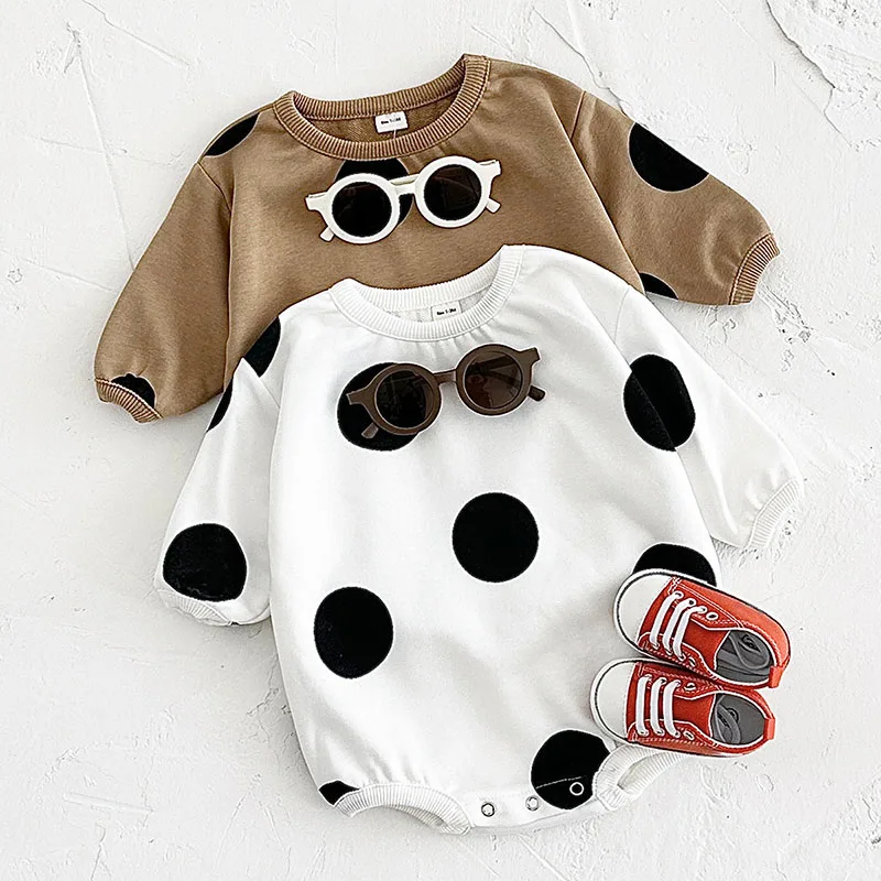 MILANCEL New Spring Baby Bodysuit Cute Infant Girls Dots Jumpsuit Toddler Loose Color Block Boys One Piece