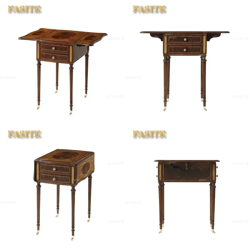 For Neoclassical Folding Edge Solid Wood Carved Flower Hand Painted Bedside Table English Court Gold Coffee Table Villa