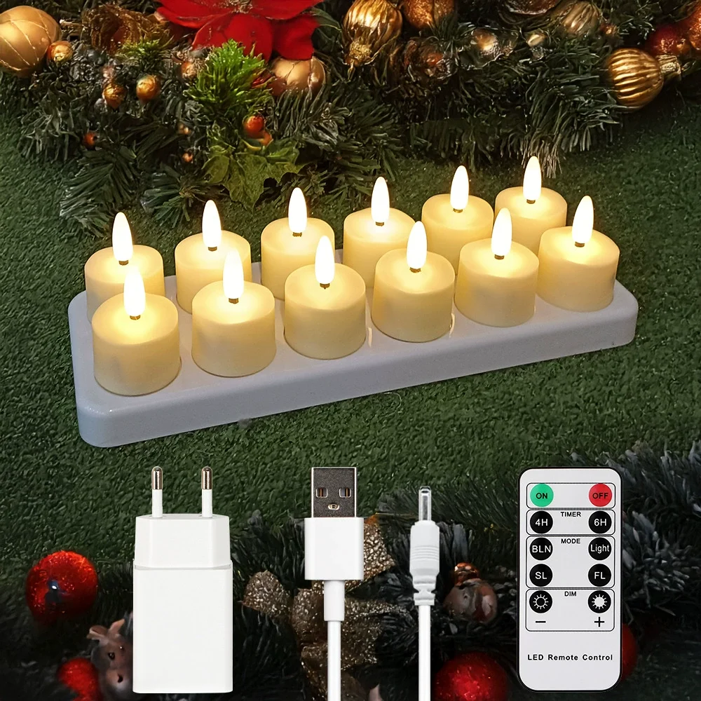 FPOO وامض عديمة اللهب مصباح شمعة قابلة للشحن LED ضوء شمعة الموقت أضواء الشاي مع أكواب سوداء لشمعة الديكور المنزل