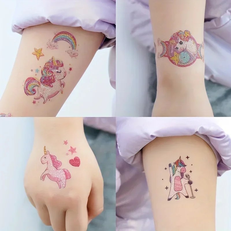 Children Glitter Cute Tattoos Adhesive for Kids Ankle Feet Face Body Art Cartoon Ant Bear Butterfly Cap Comb Tattoos Waterproof