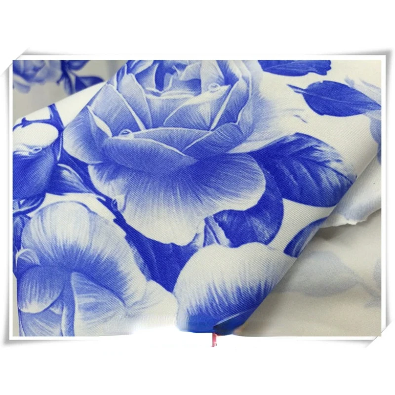 Swimsuit Elegant White Background Blue Rose Print, Excellent Drape Feeling High Elasticity Fabric Qipao Dance Costume Fabric