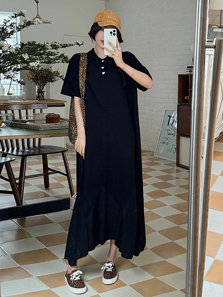 NYFS 2024 Summer New Korea Woman Dress Vestidos Robe Elbise Loose Plus Size Short Sleeve Patchwork Irregular HemLong Dresses