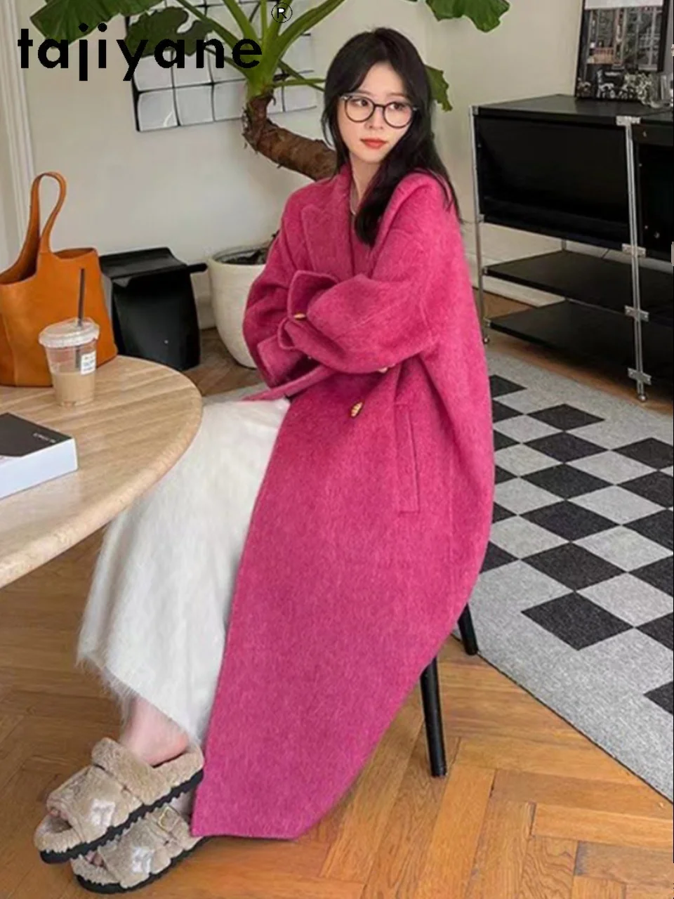 TAJIYANE 10% ラビットファー + 80% ウールコート 女性用 高品質 ロングコート 冬服 羊毛ジャケット 2025 пальто