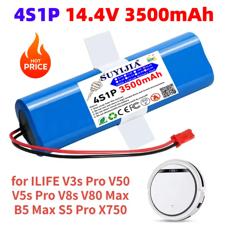 High Capacity Original Li-Ion Battery Pack for ILIFE V3s Pro,V5s Pro,V8s,V8 Plus,V80,S5 Pro X750 Series - 3500mAh 14.4V PX-B010