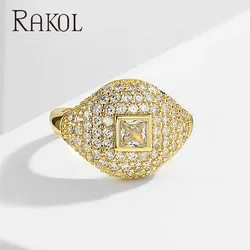 RAKOL INS Trendy Hip Hop Punk Rings for Women Luxury Brilliant Zircon Adjustable Ring Men Exaggerated Street Artist Jewelry