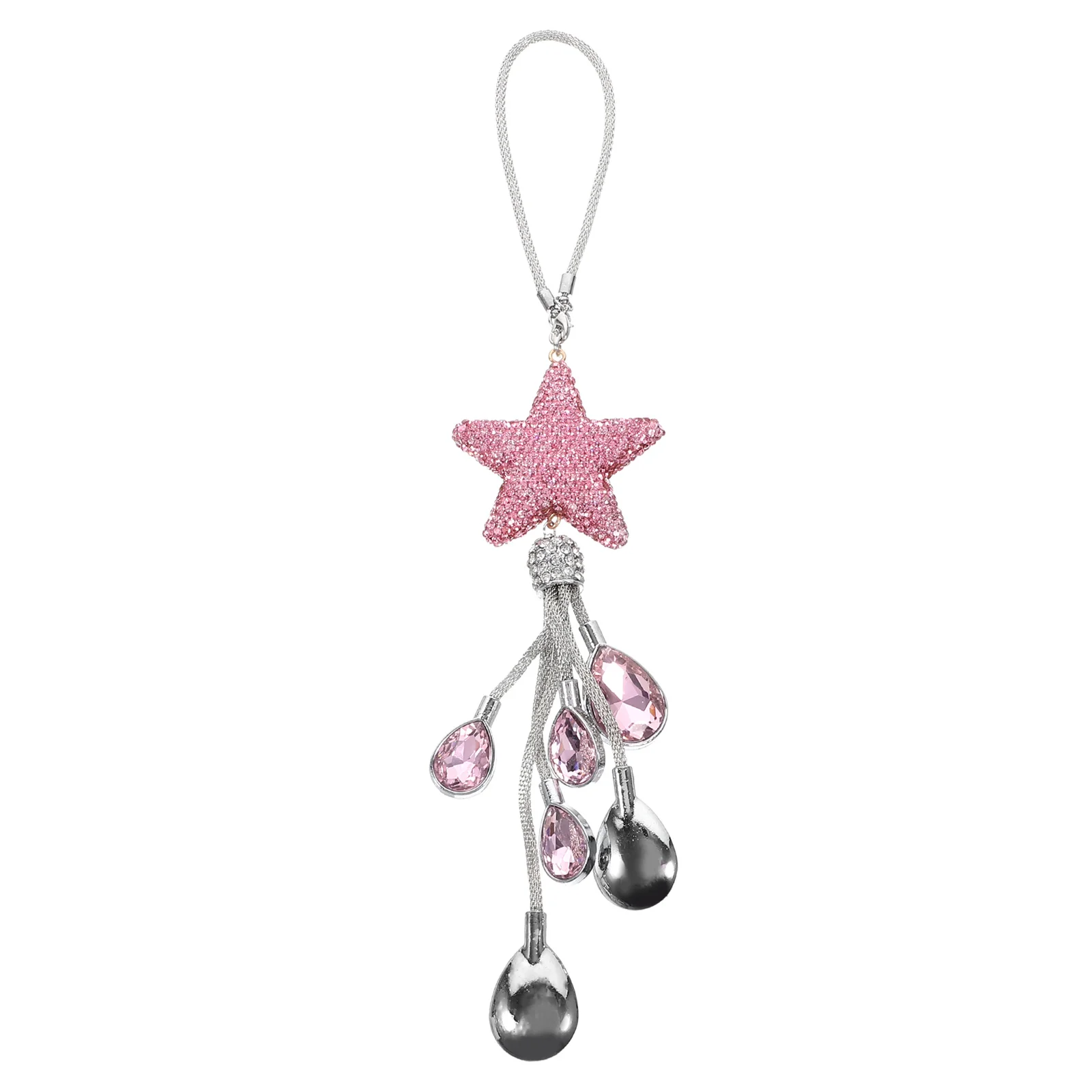 

Bling Star Crystal Pink Rearview Mirror Hanging Decor Non Fading Car Decorations Long Use Car Interior Pendant