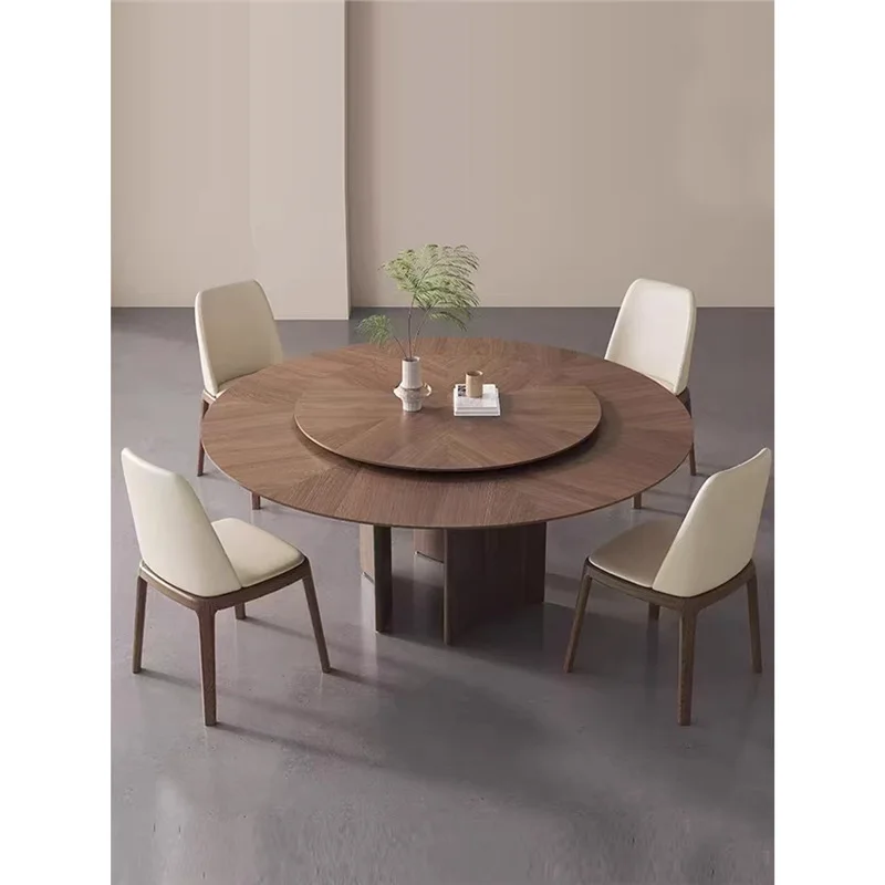 Retro style solid wood round dining table and chair combination small apartment household with turntable dining table