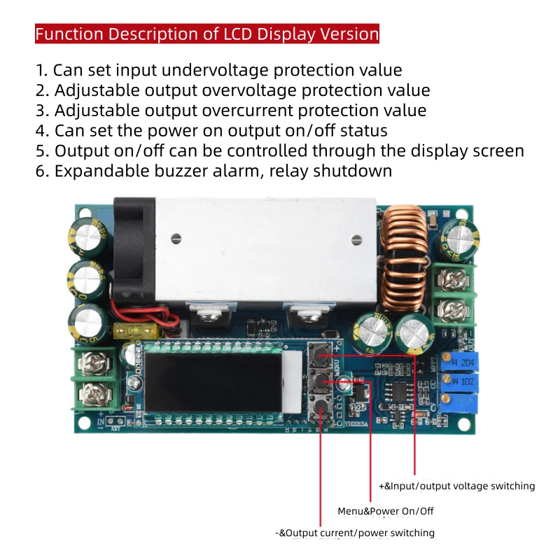 Módulo de carga de corriente y voltaje constante DC10-75V 20A con pantalla MPPT módulo de reducción de voltaje ajustable de carga solar