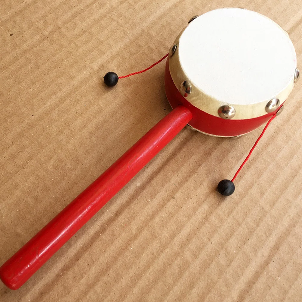 2pcs Rattle Drum 7Cm Sheepskin Wooden Hand Bell For Baby Infant Sensory Development Smooth Safe Design Cartoon Musical
