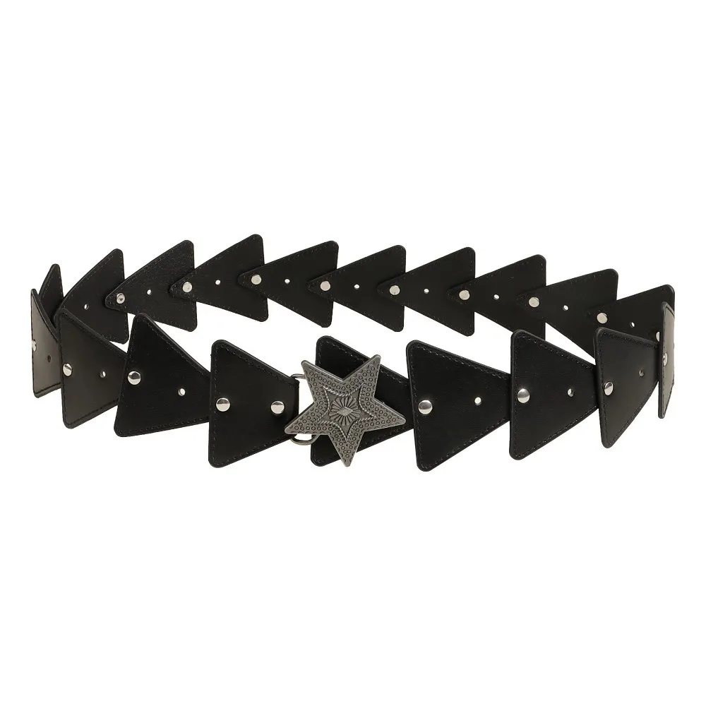 

Simple Leather Y2K Star Belt Triangle Subculture Cowboy Waistband Wide Belt Exaggerated PU Rivet Belt Girl