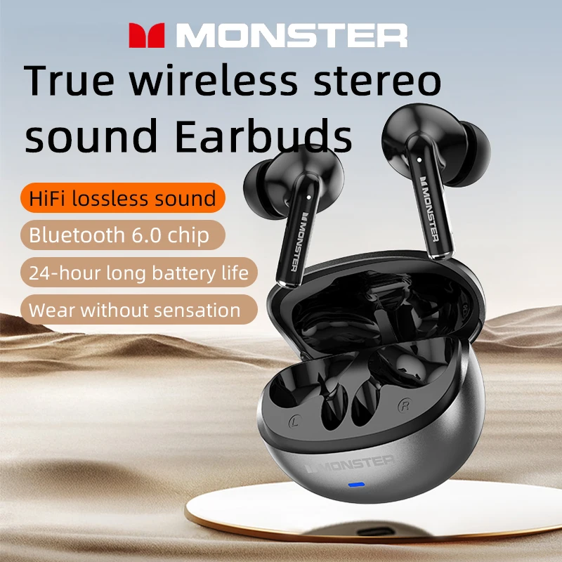 Monster MQT39 سماعة لاسلكية تعمل بالبلوتوث 6.0 سماعات TWS Hifi سماعات رأس ستيريو للحد من الضوضاء سماعات أذن للألعاب سماعة رأس رياضية مع ميكروفون