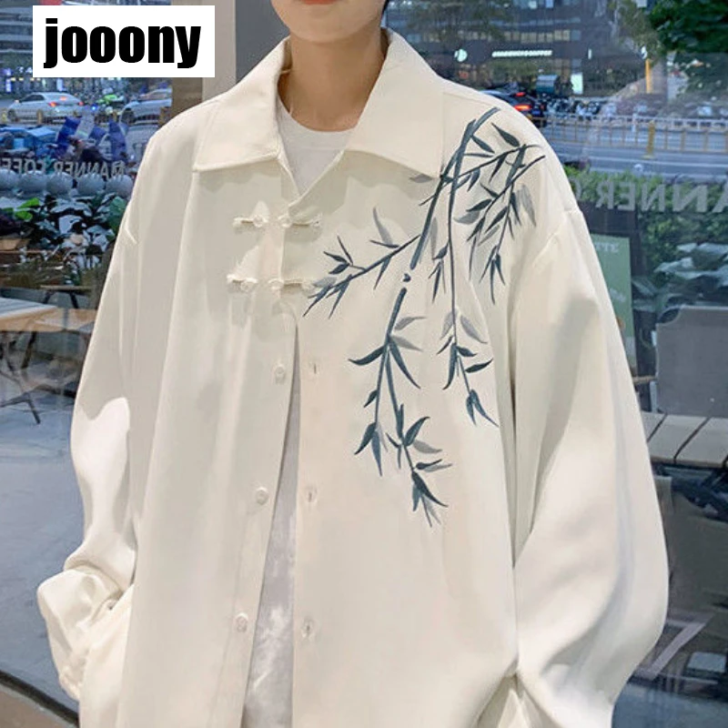 

New Chinese Style Embroidered Design sense Printing Long Sleeve Shirt Men's Fashion Jacket Spring Simple Fashion Casual Wear