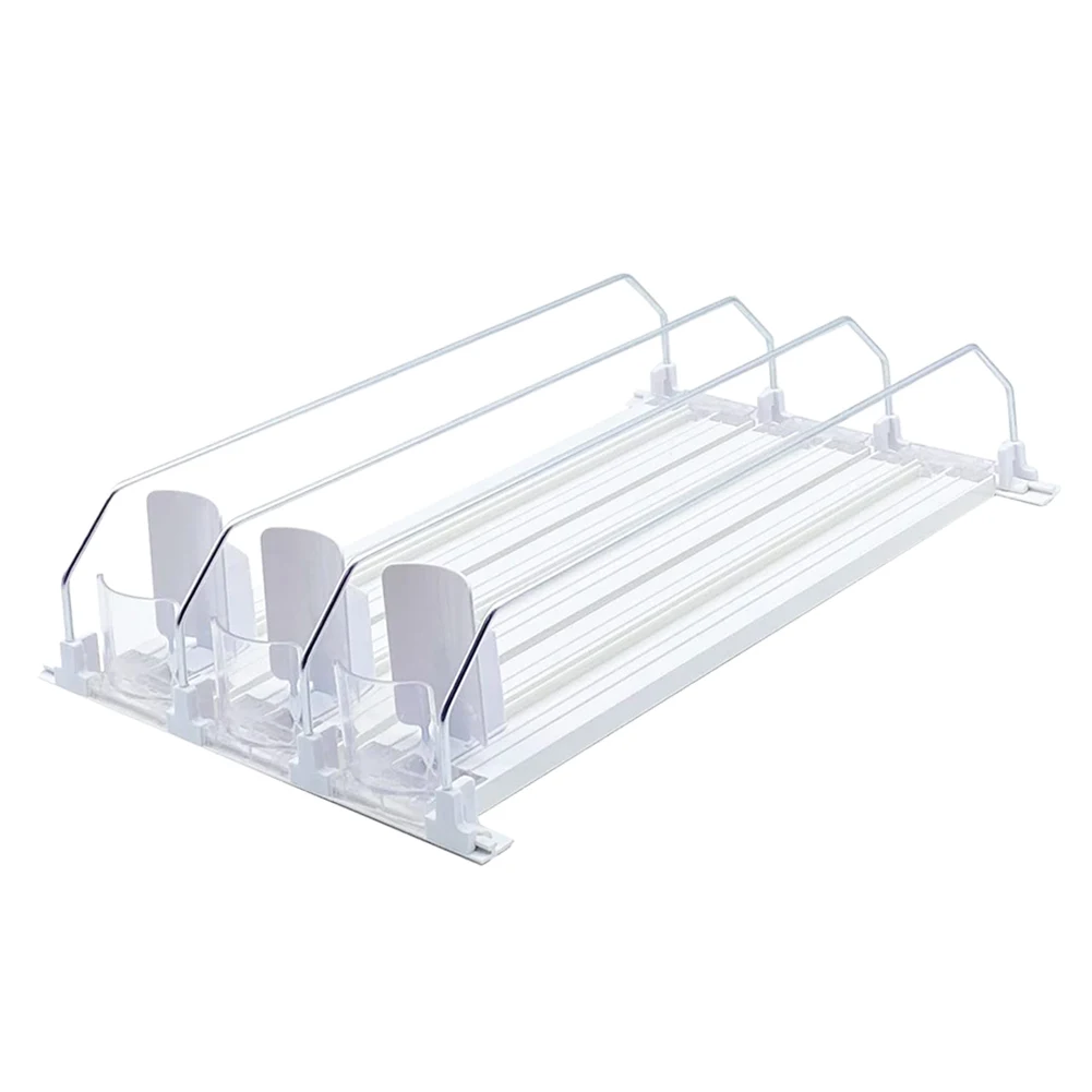 Can Shelf Pusher Adjustable WidthCanned Beverage Push Rack Spring Push Auto Beer Pusher Holder E-shaped Glide for Refrigerator