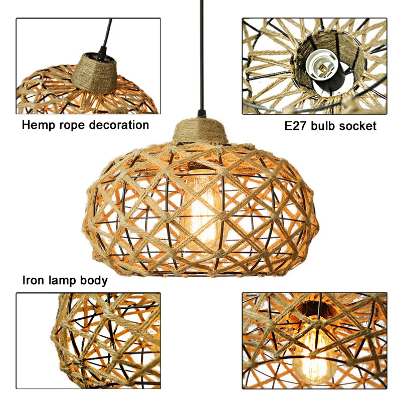 American Loft Vintage Hemp Rope Pendant Lamp Industrial Bar Cafe Light Pendant Light Dining Room Droplight