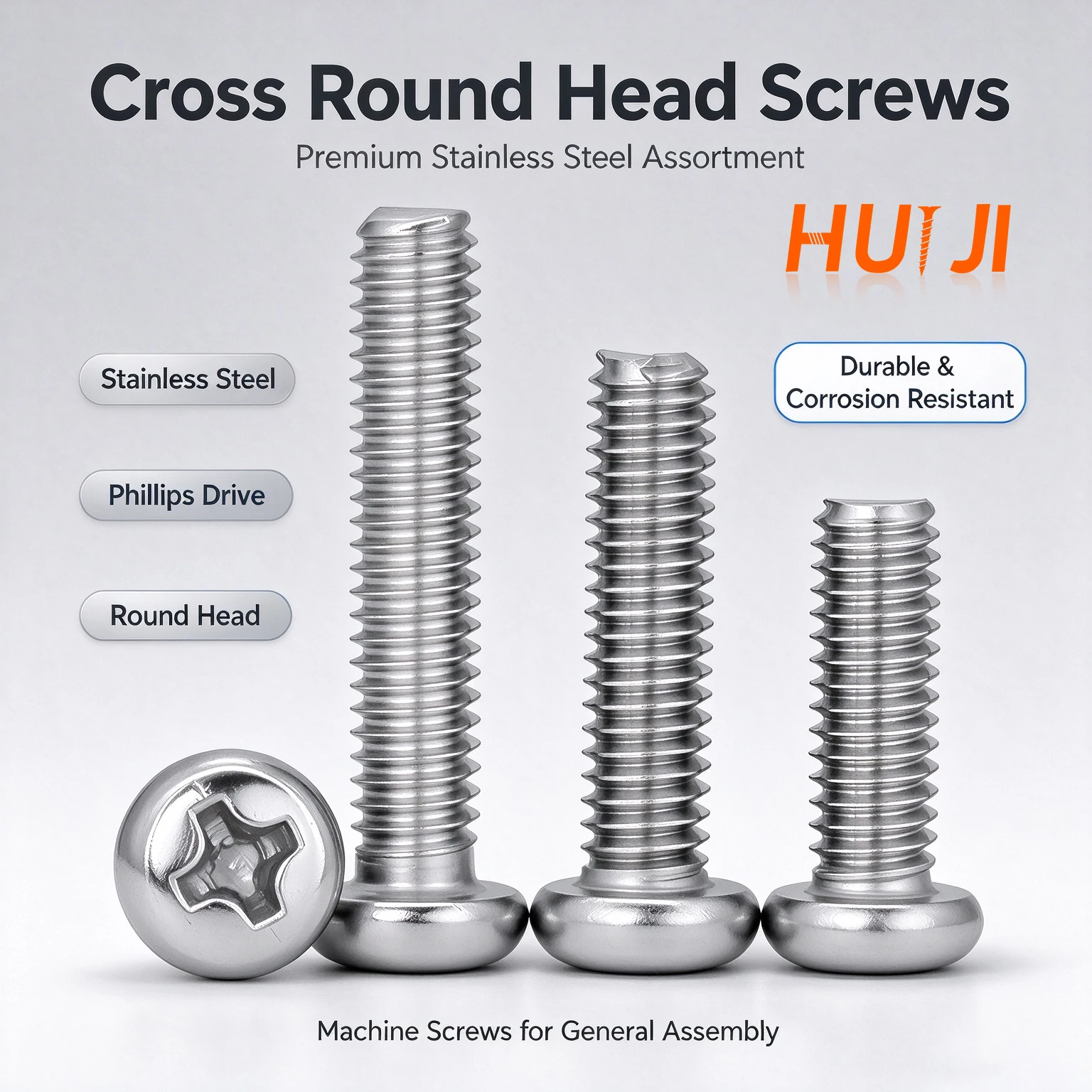 304 Stianless Steel Phillips Round Head Screw M2 M2.5 M3 M3.5 M4 M5 M6 M8 Metric Thread Cross Pan Head Machine Screws Bolt