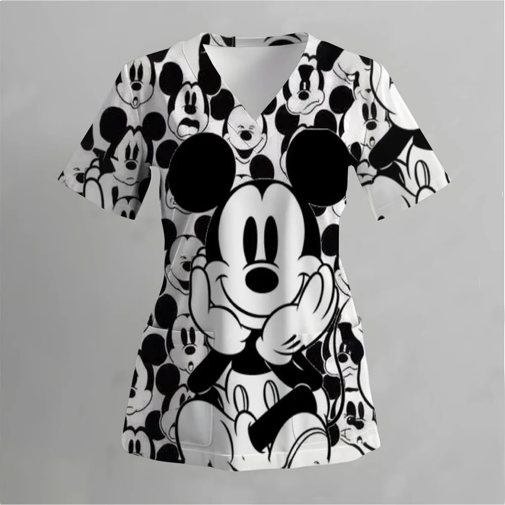 

Униформа медсестры с принтом Микки Мауса Диснея, женские скрабы, топы, рабочая блузка, летняя рождественская блузка для медсестры, униформа для кормления