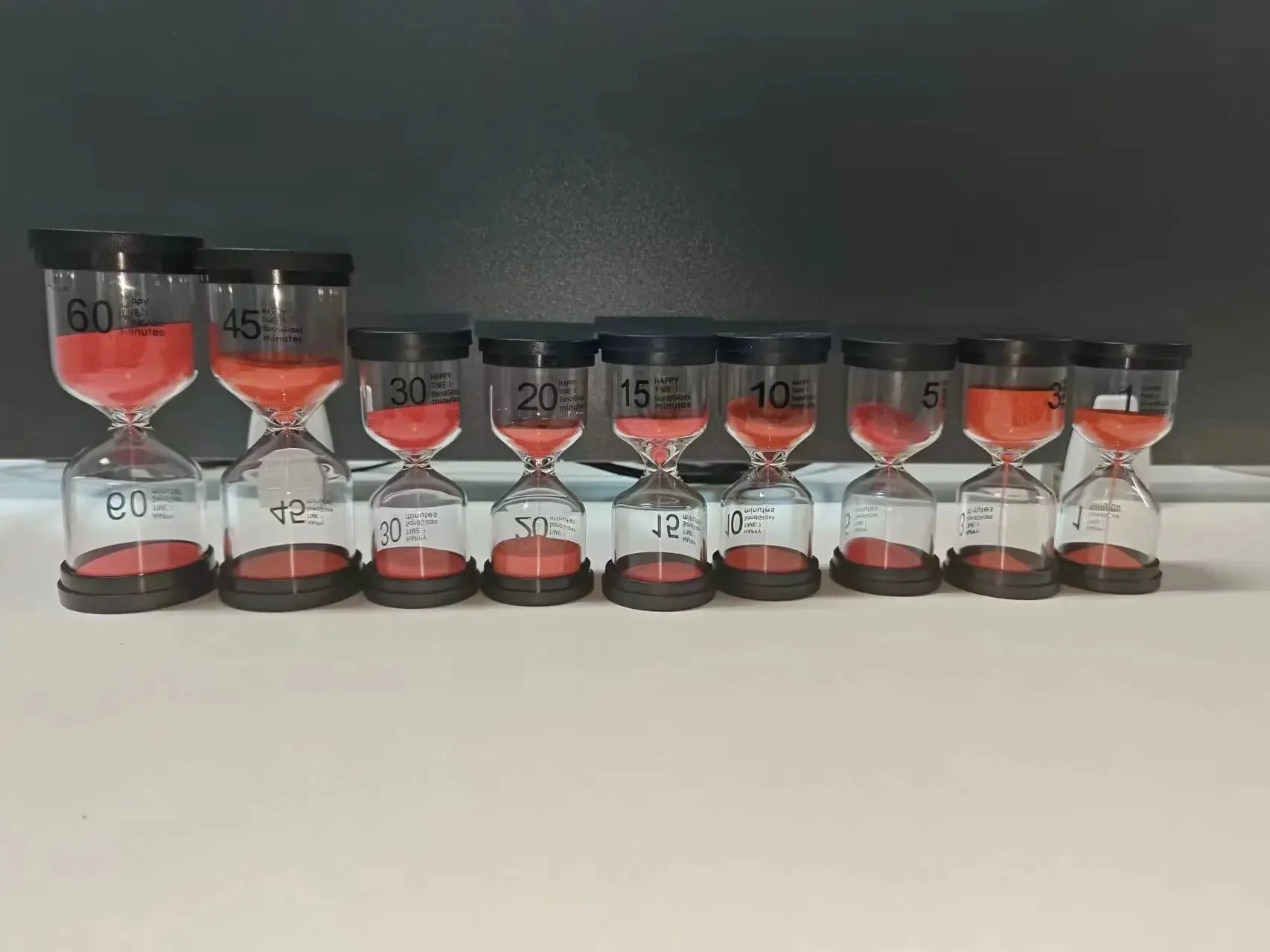Hourglass Black and Red - 9 Options (1 to 60 Minutes) - Learning Timing, Kitchen Cooking, Table Decoration, Time Management