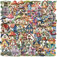 50 PCS Transparent PET Fairy Tale Castle Stickers Waterproof Stationery Cartoon House Decorative Guitar Stickers