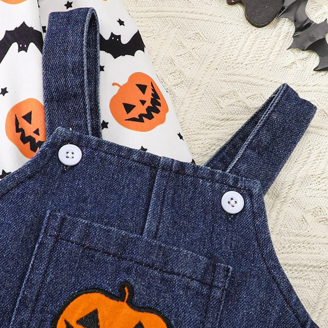 Halloween children clothing Baby Girls long sleeved pumpkin face Denim Rompers overalls set Baby Children Sleepwear Blanket