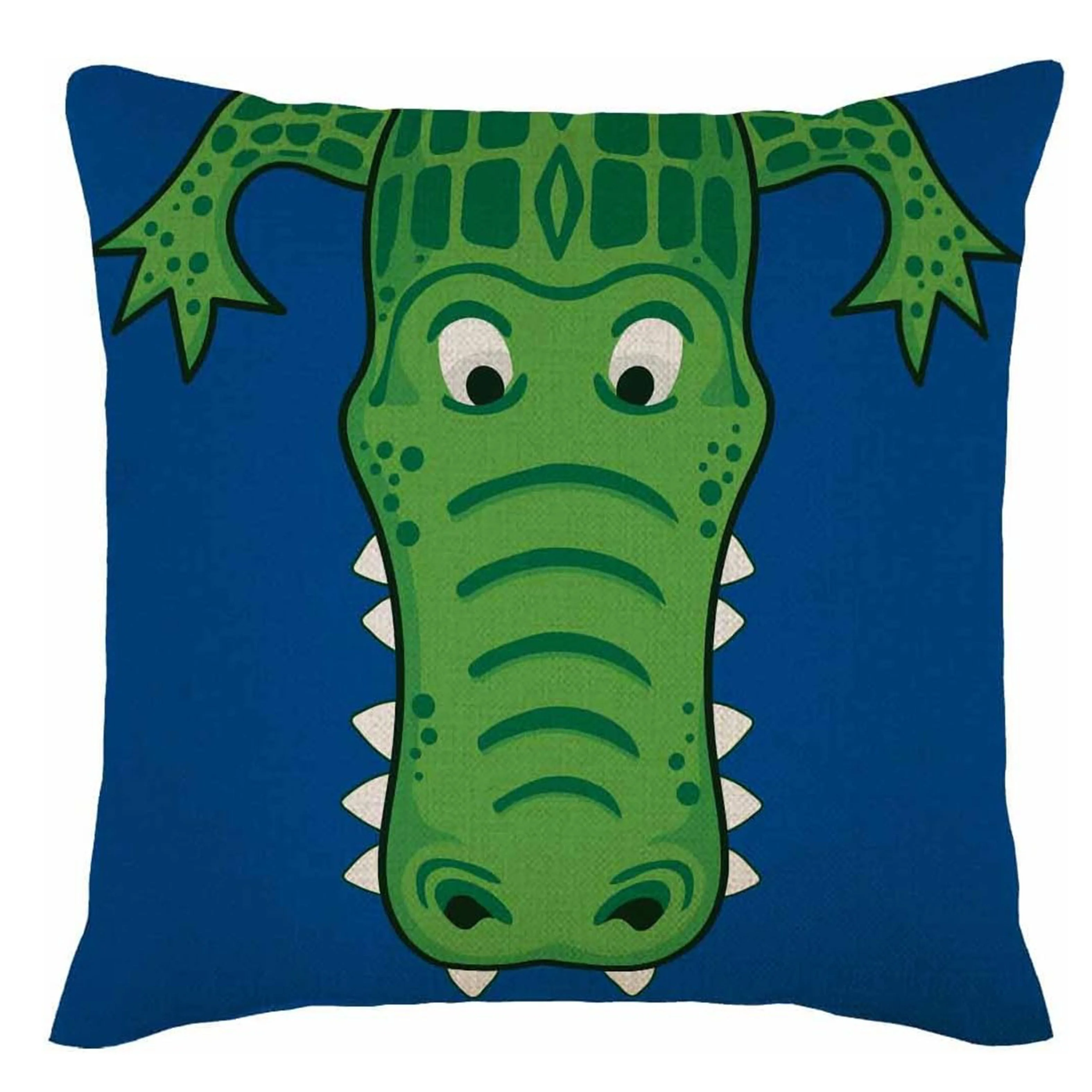 Funny Green Crocodile Double-Sided Pillowcase, Cute 3D Teeth Style Cushion Cover with Zipper, Washable Decor Case for Sofa