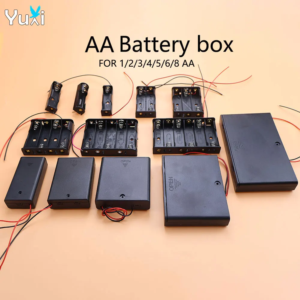 Yuxi 1piece black plastic AA size power battery storage box bracket with lead strap cover strap 2 3 4 6 8 slots AA size power