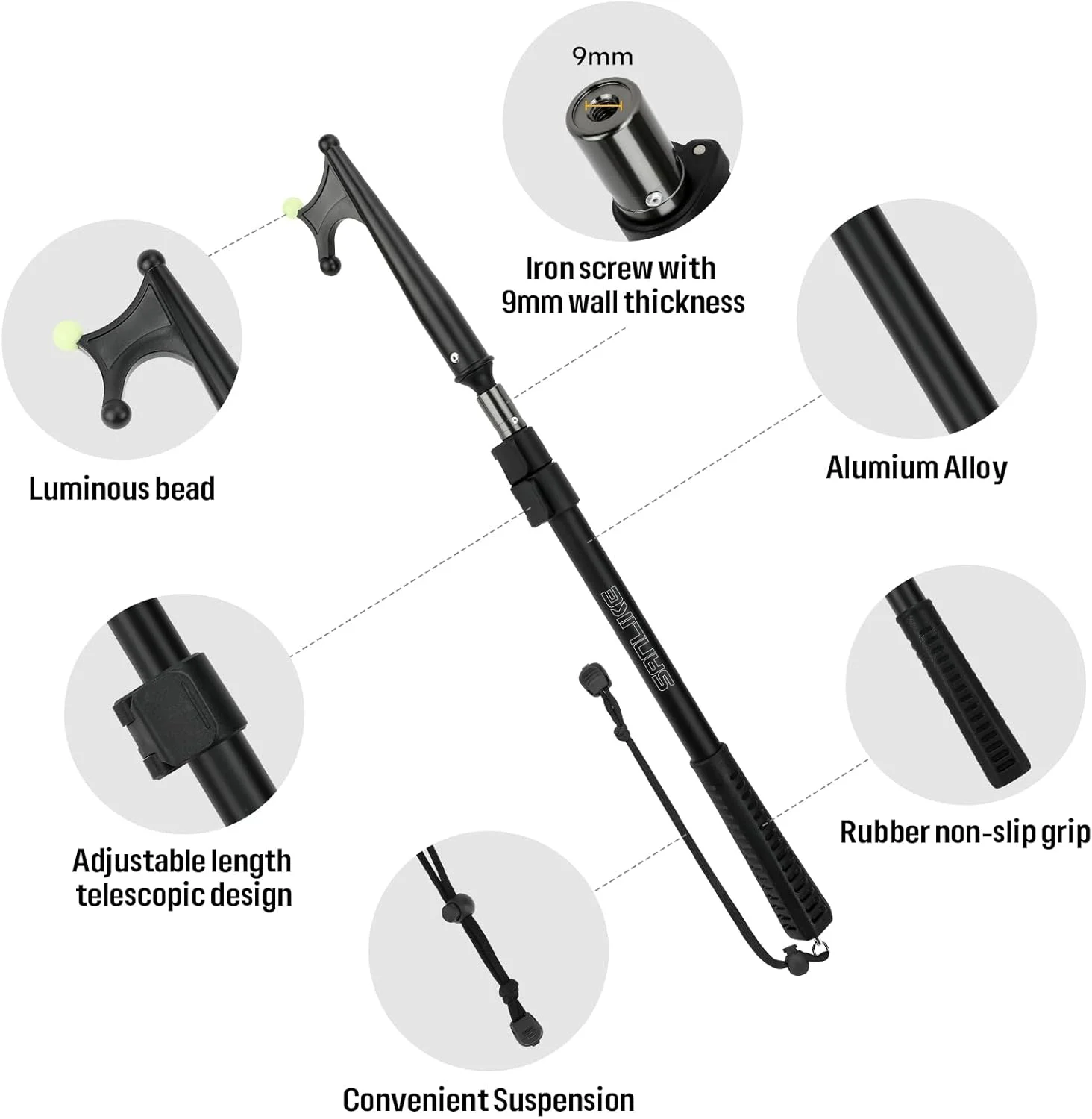 SANLIKE Telescopic Boat Hook - Scratch-Resistant Boat Hook with Luminous Bead Boating Push Pole for Docking