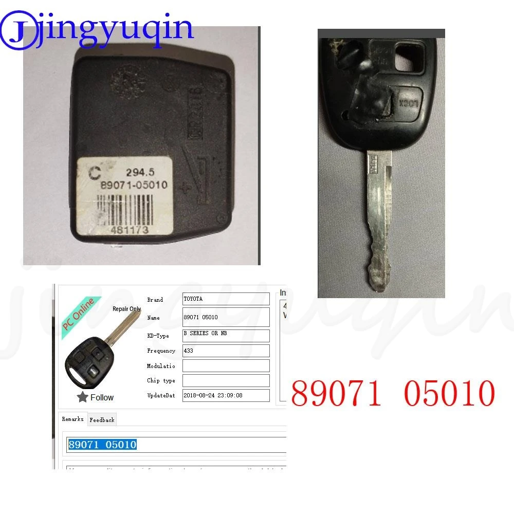 jingyuqin Smart Remote Control Car Key 433MHZ 4C Chip For Toyota Yaris Avensis Corolla Carina ETC P/N: 89071-05010 Fob TOY47