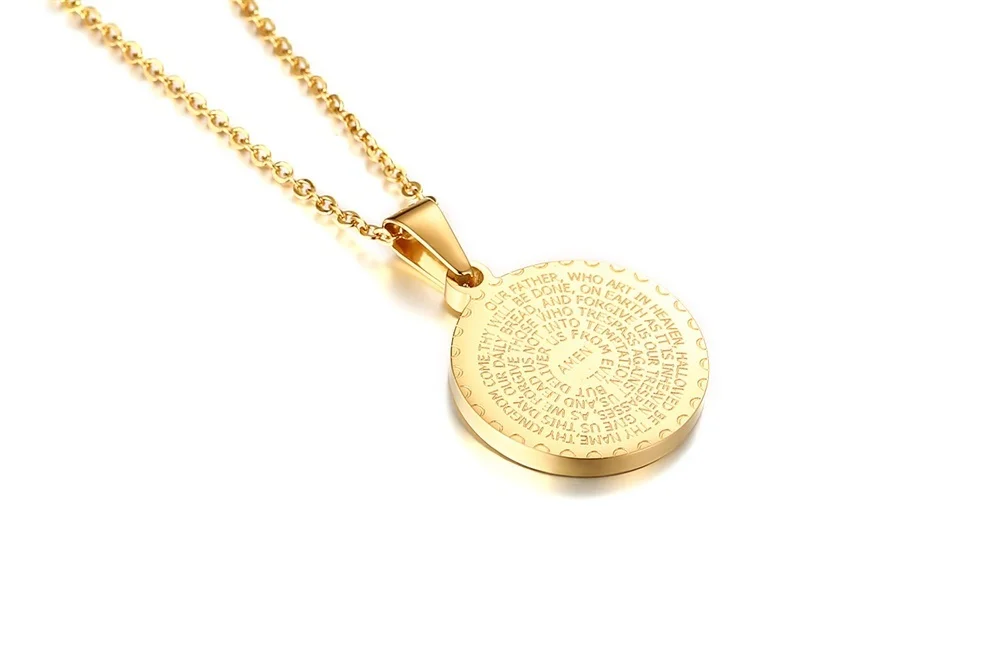 Mprain bow Herren Bibel Vers Gebet cz Halskette christlichen Schmuck Edelstahl beten Hände Münze Medaille Anhänger Halsketten – Detail 3