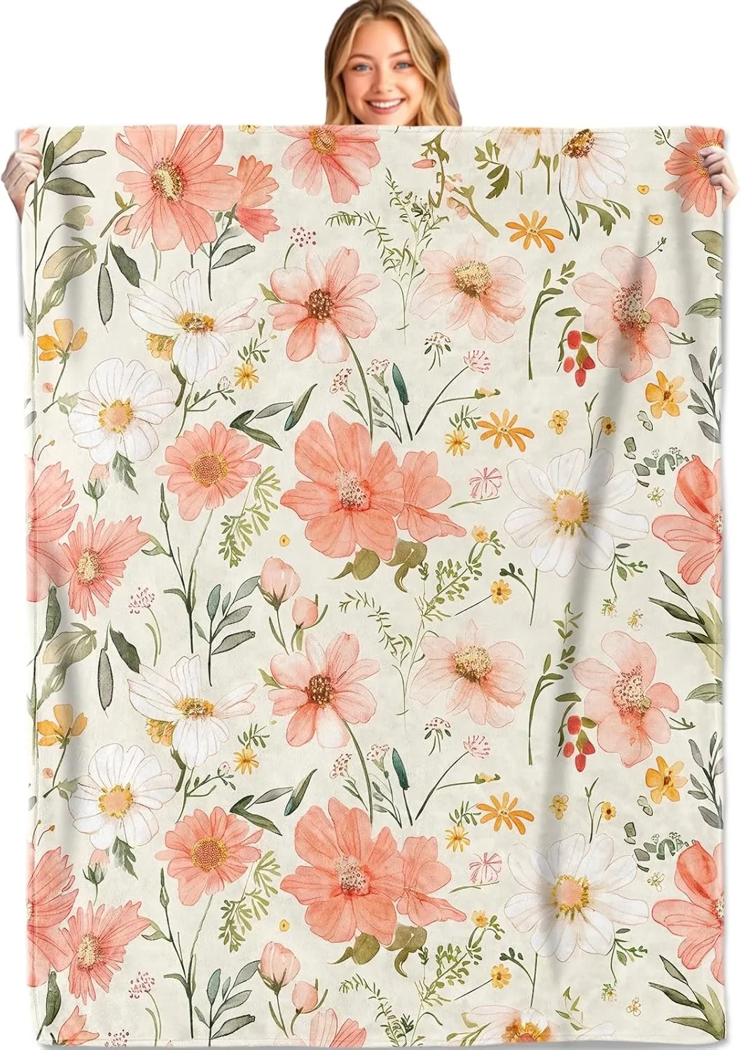 Charming White Daisy Pattern Soft Throw Blanket – Lovely Floral Design for Couch, Bed, Car, Camping, All-Season Use - view 5