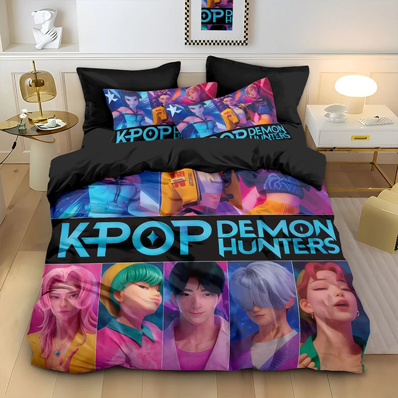K-Pop Bedding 3pcs Set Demon Hunters Themed  other side Print Polyester Student Dormitory Duvet Cover Boys Girls Gift