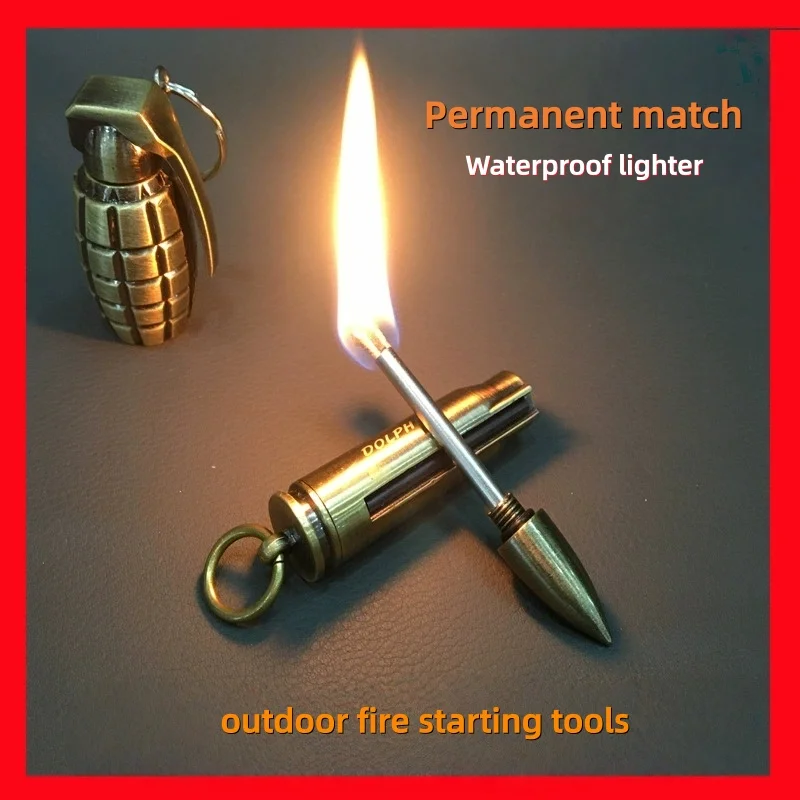Permanent Match Outdoor Fire Starting Tools Metal Keychain Fire Men Gift Bullet Lighter Coal Lighter Creative Lighters Retro