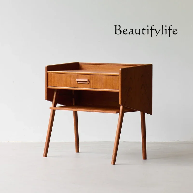 

u XX Retro Modern Design Bedside Table Log Cherry Wood Furniture Small Apartment Storage Drawer Storage Cabinet