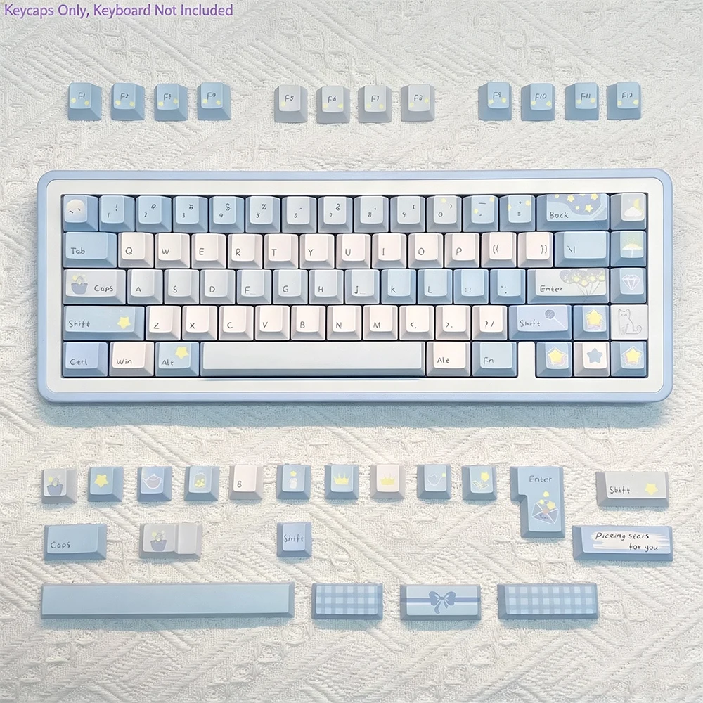 Light Blue Mint Green and Cream Yellow Gradient PBT Dye Sub Keycaps Full Set OEM Profile for Mechanical Keyboards