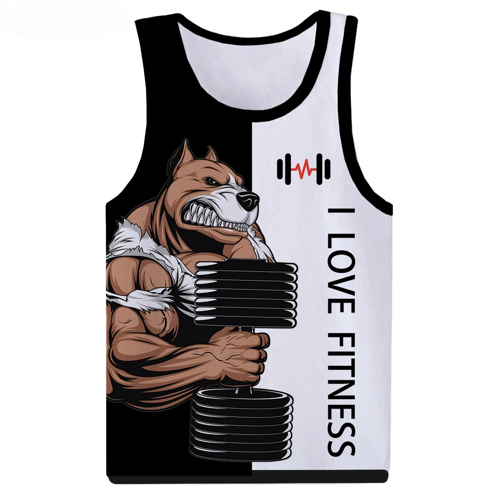 Take A Dumbbell Bear Love Fitness 3D Tank Tops Cartoon Animal Letter Print Tshirt Sleeveless Shirts Vest Streetwear GYM T-shirt