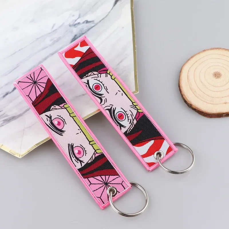 Hot Anime Demon Slayers Woven Label Schlüsselanhänger Lanyard Anhänger Cartoon Charakter ID Karte Stoff Schlüsselanhänger Geschenke