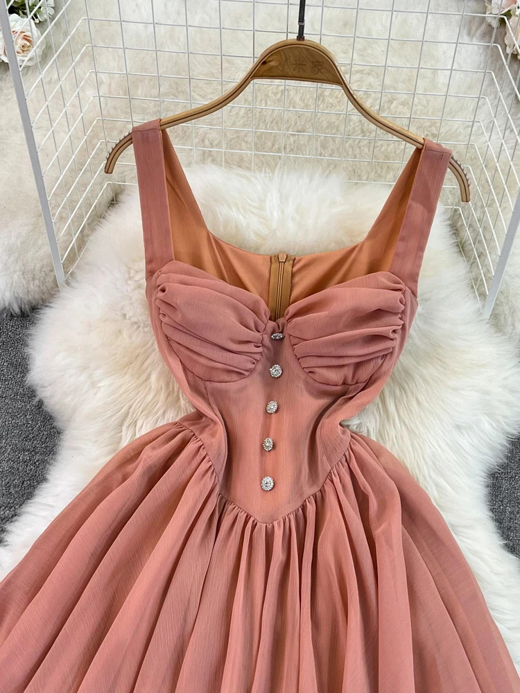 Women Pink A-line Evening Dress Vintage Square Collar Mini Luxury Dresses Y2k Party Club One Piece Frocks  Cutecore Clothes