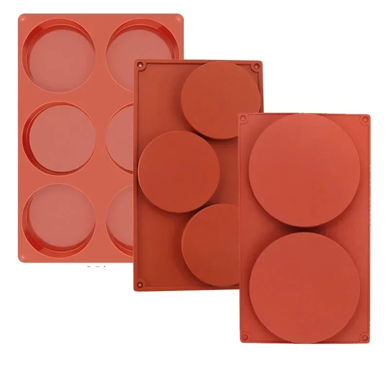 5PCS Large Round Disc Silicone Mold Hamburger Bun Pan Egg Sandwish Layer Cake Muffin Top Custard Tart Resin Coaster Kitche